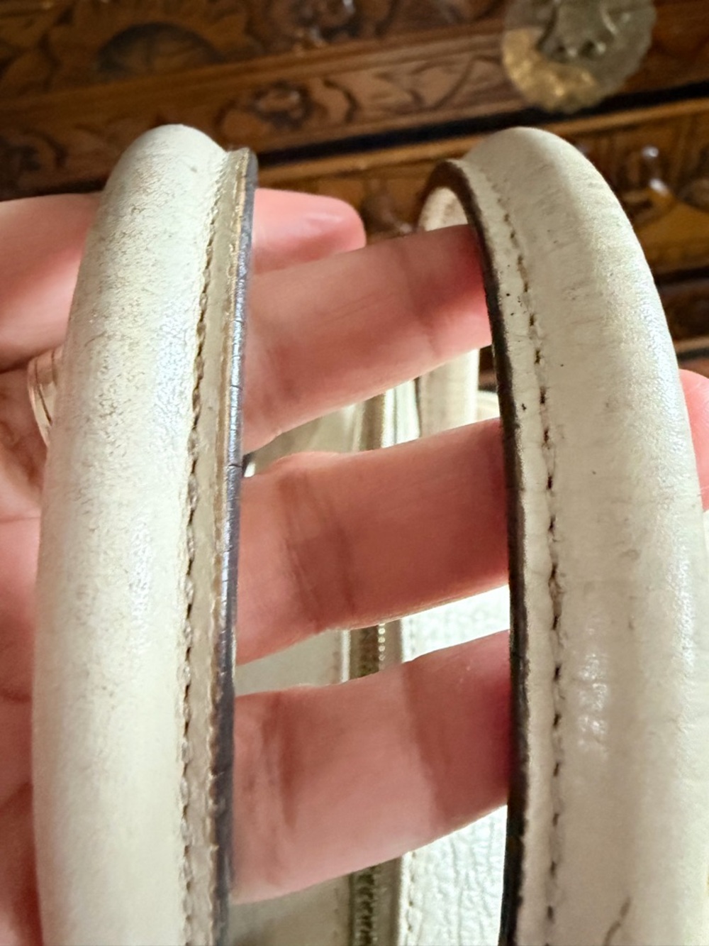 SALE MCM Cream and Beige Logo Satchel with Gold Hardware - Picture 5 of 10